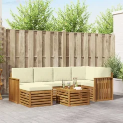 vidaXL Sofasæt med pude 7 pcs Naturlig og Fløde Massivt Akacietræ