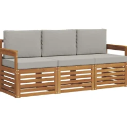 vidaXL Sofasæt med pude 3 pcs Naturlig og Lys Grå Massivt Akacietræ