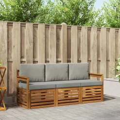 vidaXL Sofasæt med pude 3 pcs Naturlig og Lys Grå Massivt Akacietræ