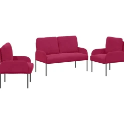 vidaXL Sofasæt med pude 3 pcs Vinrød 115 x 56 x 80 cm Krydsfinér