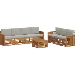 vidaXL Sofasæt med pude 8 pcs Naturlig og Lys Grå Massivt Akacietræ
