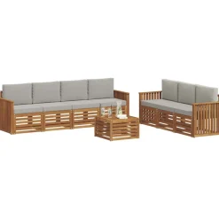 vidaXL Sofasæt med pude 8 pcs Naturlig og Lys Grå Massivt Akacietræ