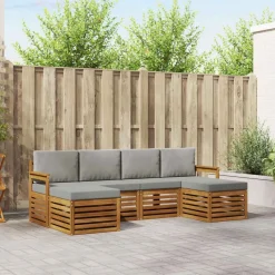 vidaXL Sofasæt med pude 6 pcs Naturlig og Lys Grå Massivt Akacietræ