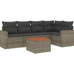 vidaXL sofasæt til haven 6 dele med hynder polyrattan grå