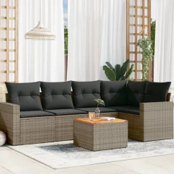 vidaXL sofasæt til haven 6 dele med hynder polyrattan grå
