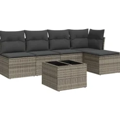 vidaXL sofasæt til haven 6 dele med hynder polyrattan grå