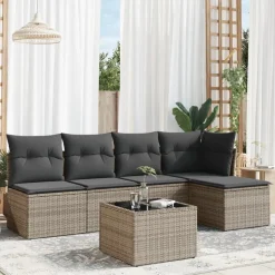 vidaXL sofasæt til haven 6 dele med hynder polyrattan grå