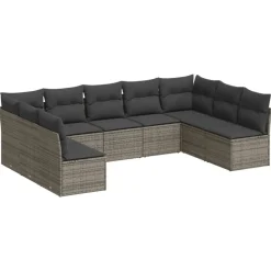 vidaXL sofasæt til haven 9 dele med hynder polyrattan grå