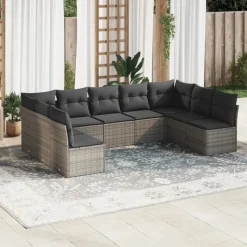 vidaXL sofasæt til haven 9 dele med hynder polyrattan grå