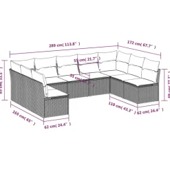 vidaXL sofasæt til haven 9 dele med hynder polyrattan grå