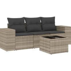 vidaXL sofasæt til haven 4 dele med hynder polyrattan lysegrå
