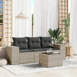 vidaXL sofasæt til haven 4 dele med hynder polyrattan lysegrå
