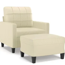 vidaXL sofastol med fodskammel 60 cm kunstlæder cremefarvet