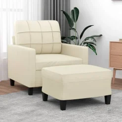 vidaXL sofastol med fodskammel 60 cm kunstlæder cremefarvet