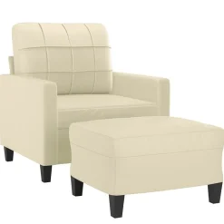 vidaXL sofastol med fodskammel 60 cm kunstlæder cremefarvet
