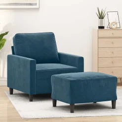 vidaXL sofastol med fodskammel 60 cm velour blå