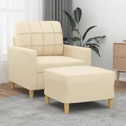vidaXL sofastol med fodskammel 60 cm Stof cremefarvet