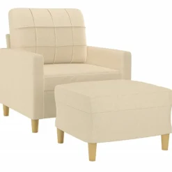vidaXL sofastol med fodskammel 60 cm Stof cremefarvet