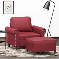 vidaXL sofastol med fodskammel 60 cm kunstlæder Vinrød