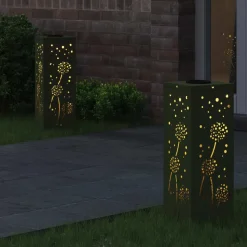 vidaXL Solar LED sti lys 2 pcs Oliven grøn Koldvalset Stål