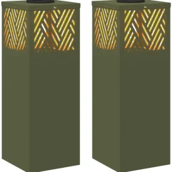 vidaXL Solar LED sti lys 2 pcs Oliven grøn Koldvalset Stål