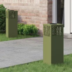 vidaXL Solar LED sti lys 2 pcs Oliven grøn Koldvalset Stål