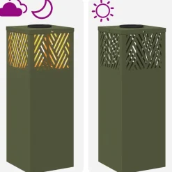 vidaXL Solar LED sti lys 2 pcs Oliven grøn Koldvalset Stål