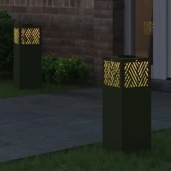 vidaXL Solar LED sti lys 2 pcs Oliven grøn Koldvalset Stål