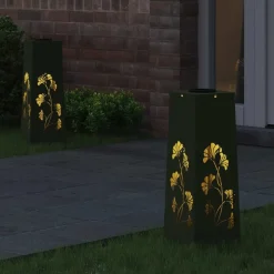 vidaXL Solar LED sti lys 2 pcs Oliven grøn Koldvalset Stål