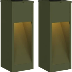 vidaXL Solar Led Sti Lys 2 pcs Oliven grøn Koldvalset Stål