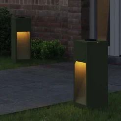 vidaXL Solar Led Sti Lys 2 pcs Oliven grøn Koldvalset Stål