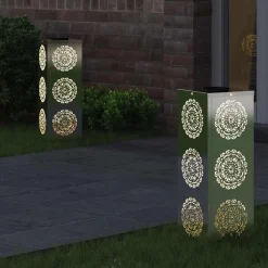 vidaXL Solar LED sti lys 2 pcs Sølv Rustfrit stål