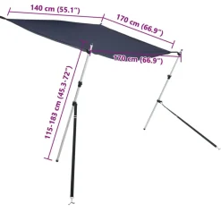 vidaXL solsejl til båd 170x170x(115-183) cm forlængerdel blå