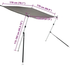 vidaXL solsejl til båd 170x208x(115-183) cm forlængerdel antracitgrå
