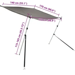 vidaXL solsejl til båd 170x170x(115-183) cm forlængerdel antracitgrå
