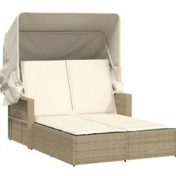 vidaXL solseng med baldakin og hynder polyrattan beige