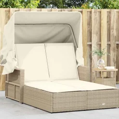 vidaXL solseng med baldakin og hynder polyrattan beige