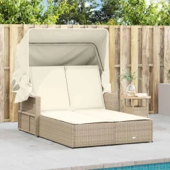 vidaXL solseng med baldakin og hynder polyrattan beige
