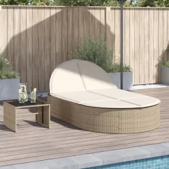vidaXL solseng med hynder polyrattan beige