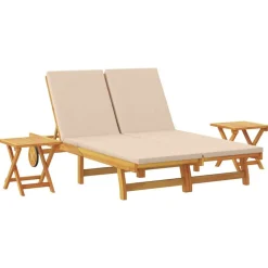 vidaXL Solstol med pude Beige Massivt Akacietræ
