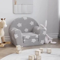 vidaXL sovesofa til børn blødt plys med stjerner lysegrå