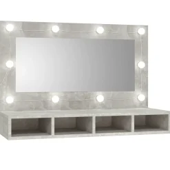 vidaXL spejlskab med LED-lys 90x31,5x62 cm betongrå