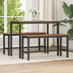 vidaXL Spisebænk Gammelt træ 100 x 32,5 x 48,5 cm Ingeniørtræ og stål