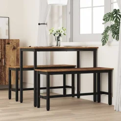 vidaXL Spisebænk Gammelt træ 100 x 32,5 x 48,5 cm Ingeniørtræ og stål