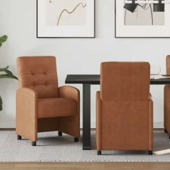 vidaXL Spisebordsstole med hjul 2 pcs Brun 58 x 67 x 97 cm Kunstlæder