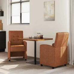 vidaXL Spisebordsstole med hjul 2 pcs Brun 58 x 67 x 97 cm Kunstlæder