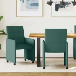 vidaXL Spisebordsstole med hjul 2 pcs Mørkegrøn 58 x 65 x 94 cm Stof