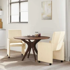 vidaXL Spisebordsstole med hjul med hjul 2 pcs Creme 57 x 66 x 94 cm