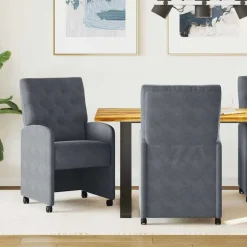 vidaXL Spisebordsstole med hjul 2 pcs Mørkegrå 58 x 67 x 97 cm Fløjl