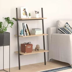 vidaXL stigereol med 3 hylder 64x34x116 cm lysebrun og sort